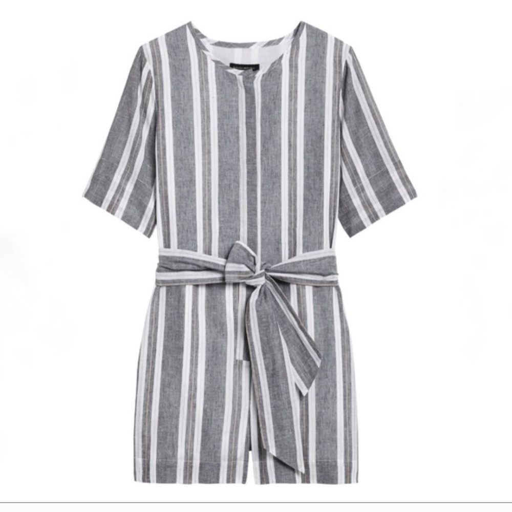 Banana Republic Striped Linen Blend Button Down Tie-Waist Romper Sz 6 Casual